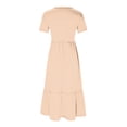 thumbnail image 3 of Penkiiy Robe T-Shirt d'Été Décontractée pour Femme à Manches Courtes, Col Rond, Basique Évasée, Fluide, Plage, Vacances, Robe Soleil, TG, Beige, 3 of 5