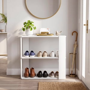Gymax Raquettes de chaussures pour Closet3-Tier Étagères de l'organisateur de chaussures avec dispositif anti-stop
