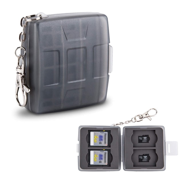 8 Slots Memory Card Case for 4 SD/SDHC/SDXC Cards and 4 Micro SD/TF Cards,Anti-Dust Crush Resistance,SD Card Case Small Micro SD Holder with Chain (Gray)