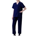 thumbnail image 2 of Pisexur Women's Scrub Set Solid Color Stretch Medical Uniform Scrub Set V Neck Short Sleeve Work Top Cargo Tapered Jogger Pants With Pockets, 2 of 3