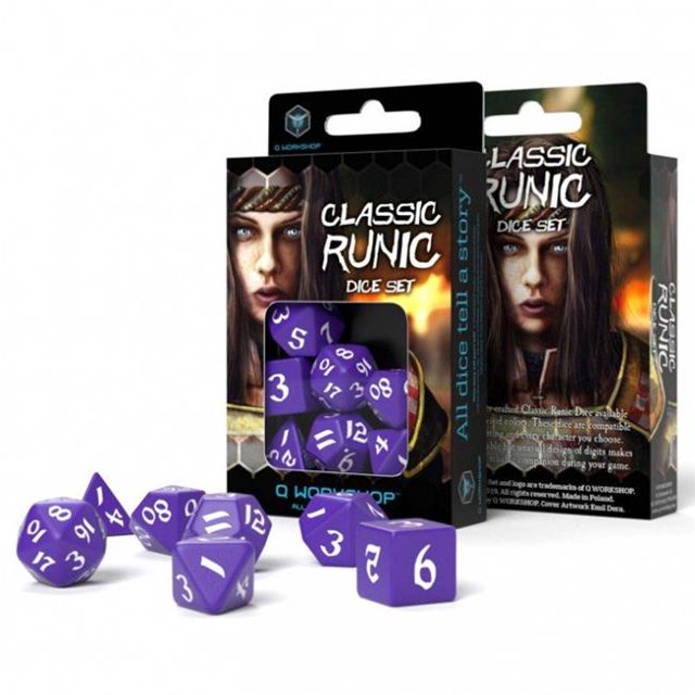Q-workshop QWOSCLR2B Classic Runic Dice, Purple & White - Set of 7
