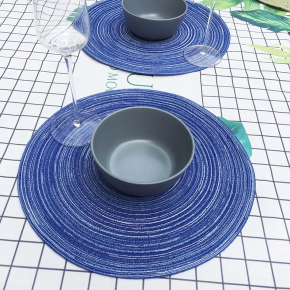 Matoen12 Heat Resistant Table Place Mats, Mesh Cup Bowl Mat Absorbent Place Mat, Solid Color Home Decor Quick Drying Woven Placemats for Dining Coffee Table, 1PC, 14.2"x14.2", Blue, Round