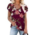 thumbnail image 4 of Pompotops T-Shirt à Col en V Imprimé à Manches Courtes pour Femme, Coupe Ample, Décontracté, Haut d'Été, 4 of 7