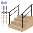 thumbnail image 1 of Stair Handrail Kit – Black Aluminum & Iron – Outdoor Safety Railing for 4 Steps – ADA Compliant & Non-Slip Grip – DIY Install – Includes Hardware & Gloves – 2-Pack, 1 of 6