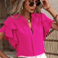 thumbnail image 4 of Hiiyo Women's Ruffle Sleeve V Neck Shirt Summer Casual Versatile Blouse, Sizes L, 4 of 4