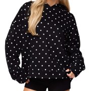 fatyb Women's Fashion Hoodies Pullover Polka Printed Long Sleeve Womens Hooded Sweatshirts with Pocket