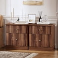 thumbnail image 4 of Table de Nuit Cannelée avec 2 Tiroirs, Table de Chevet Mi-Siècle Moderne, Table de Nuit en Bois Brun avec Rangement, Table d'Appoint Gain de Place avec Base Courbée pour Chambre et Salon, 4 of 8