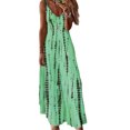 thumbnail image 1 of LUXUR Robe Longue Maxi pour Femmes à Col en V, d'Été, de Plage, Sans Manches, Combinaison, Style Bohème, Teinture sur Nœuds, Vert, 3TG, 1 of 2