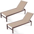 thumbnail image 2 of Costway 2 PCS 6-Position Lounge Chair Chaise Aluminium Adjust Recliner Brown, 2 of 9