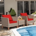 thumbnail image 1 of Costway Ensemble Bistro en Rotin pour Patio 3 Pcs Dessus de Table en Bois Coussin Canapé Rouge, 1 of 9