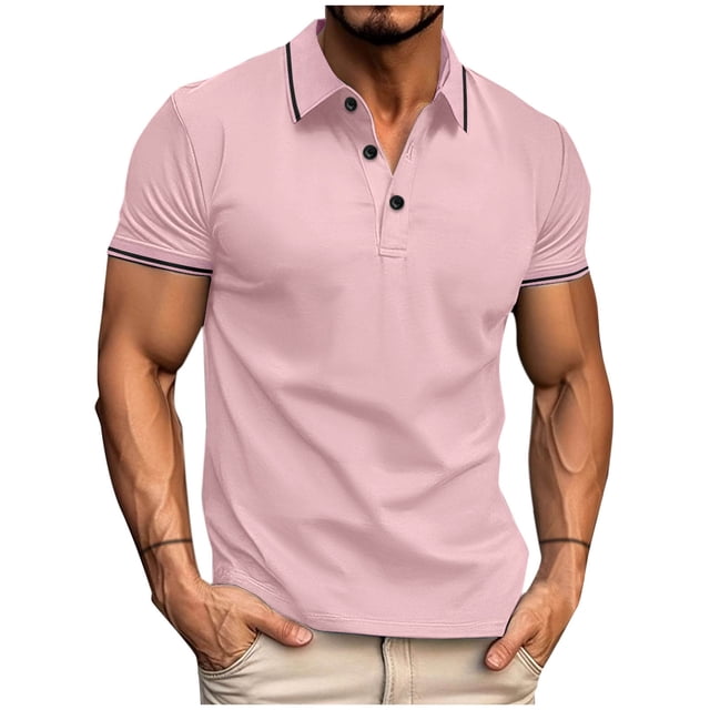 Besolor T-Shirt à Manches Courtes pour Homme, Col Ras du Cou Classique à Col Boutonné, Chandail Décontracté d'Été, T-Shirt Basique