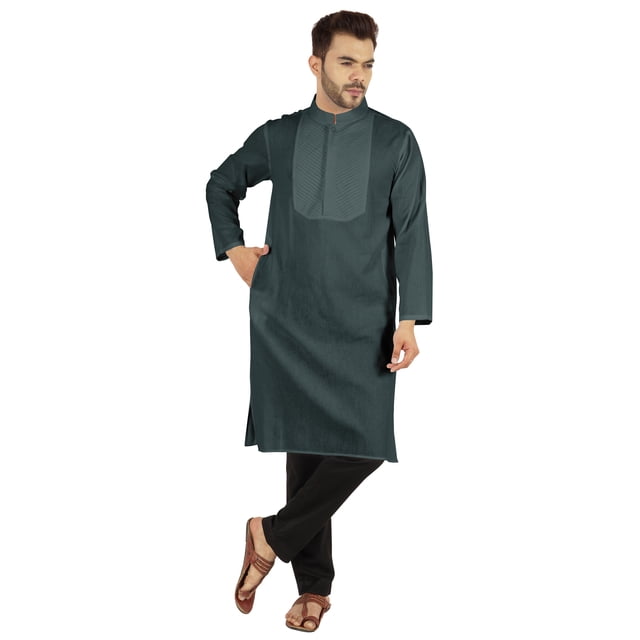 Atasi Ensemble Kurta-Pyjama Indien Uni pour Hommes Col Mandarin Kurta Décontracté Longue Tenue