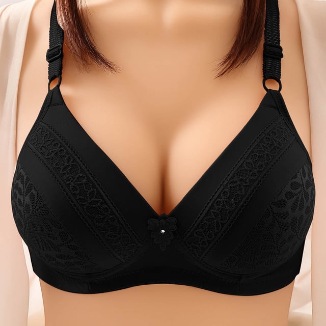 AherBiu Wireless Bras for Women Plus Size Comfort Soft Full Coverage High Support Push up Bralette Solid Color Bras