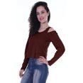 thumbnail image 3 of Moomaya Womens Cold Shoulder Short Top Solid Full Sleeves Summer Tee Tops, 3 of 6