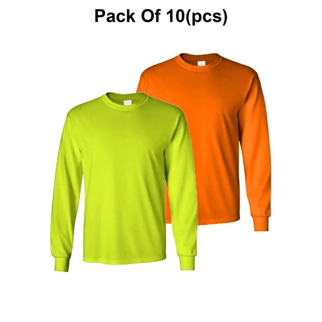 Radyan Hi Visibility Men's Long Sleeve Safety Shirts - 10 Pack, 100% Polyester, Size: Adult