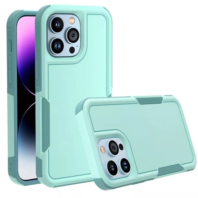 PST iPhone 16 Pro Max Hard Case with dual layers of heavy-duty rubber armor, combining a solid PC back cover and soft TPU bumper for shockproof and durable protection. Features include 4 anti-fall airbag corners, raised edges for screen and camera safety, and precise cutouts for easy access to all functions. Shown in a light green color.