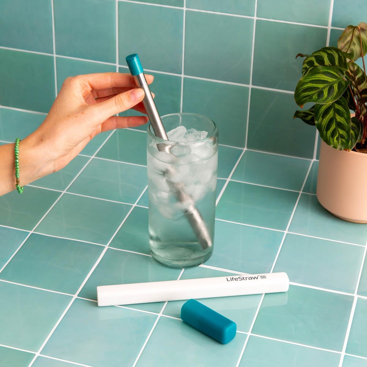 Paille filtrante en acier LifeStraw SIP 1 pièce avec étui de transport - Bleu sarcelle