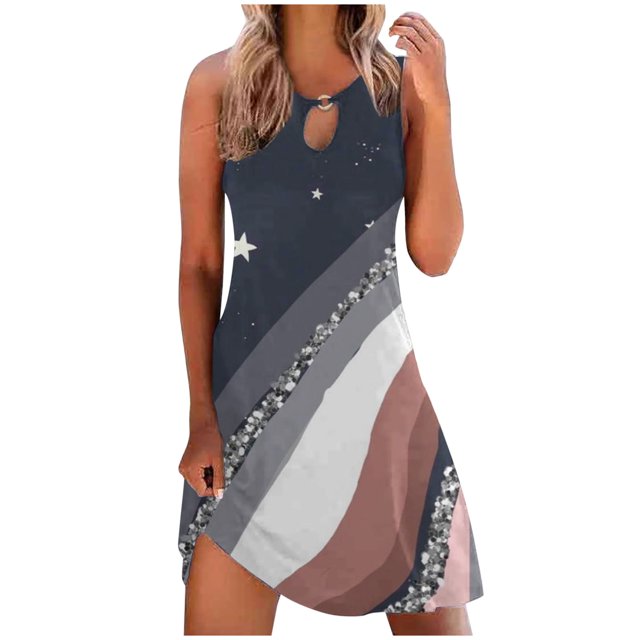 EQWLJWE Longue Robe pour Femmes Femmes Grande Taille Décontractée Imprimée Col en V Manches Courtes Ample Longueur Genou Robe