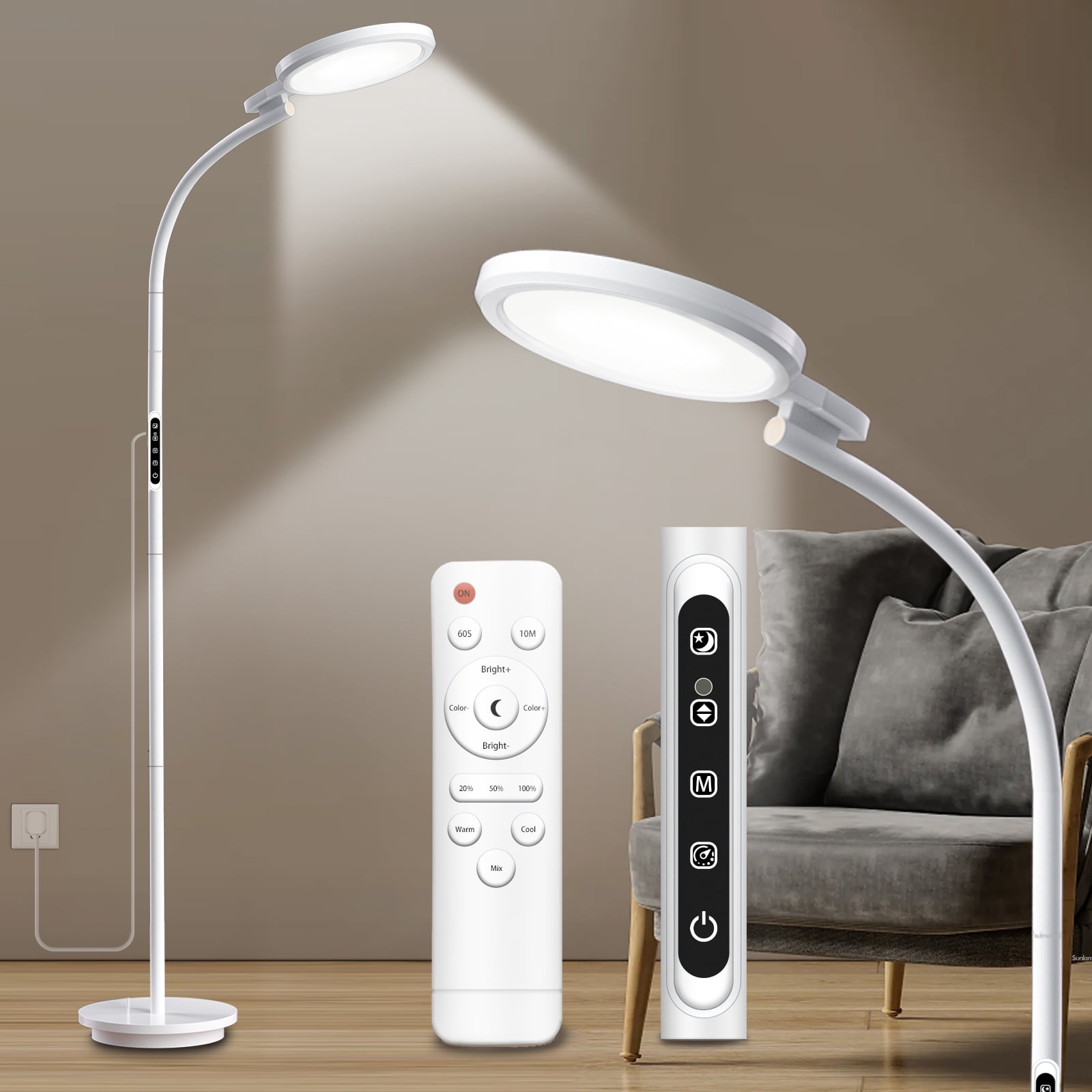 Shomterade Happy Lamp UV-Free 10000 Lux LED Floor Lamp with 5 Brightness Levels - Office/Home
