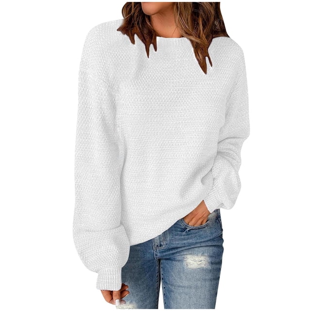 Chandails à Manches Longues Femmes Chandail Ample d'Automne pour Femmes Chandail Tendance à Col Rond Chandails en Tricot à Manches Longues Hauts S-46