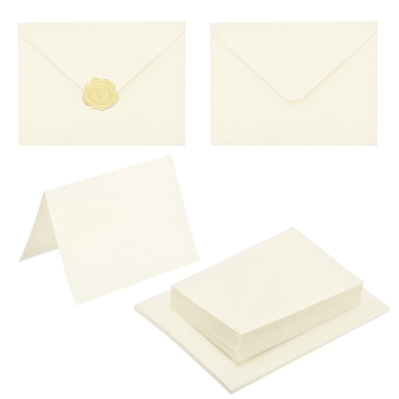 Uxcell Lot de 50 Enveloppes Beiges 4x6 avec Cartes, Enveloppes A6 à Rabat en V avec Autocollants Dorés pour Cartes de Vœux et Invitations