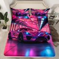 thumbnail image 2 of Sports Car Queen Sheet Set Racing Sports Sheets,Purple Neon Light Geometric Bed Sheets Set For Kids Teens Men Extreme Sport Automobile Bed Set, 2 of 7
