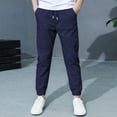 thumbnail image 3 of HomeGardon Boys Linen Pants School Uniform Solid Color Elastic Waist Drawstring Chino Pants with Pockets Trousers Summer Jogger Pants, 3 of 3
