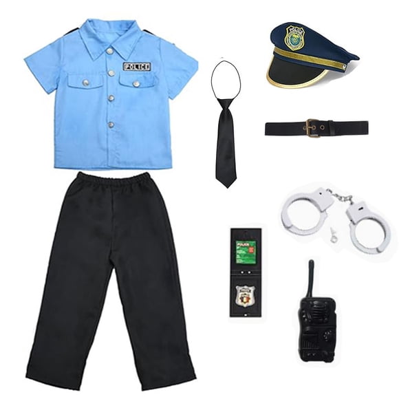 SATKULL 5pcs Police Costume for Kids, Role Play Dress-Up Set for 3 - 10 Years Old-Blue