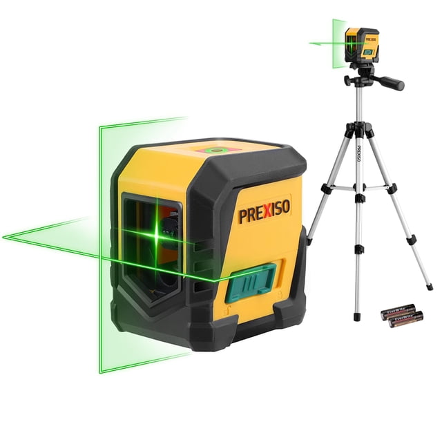 PREXISO Laser Level with Tripod, 65Ft Self Leveling Cross Line Laser Level, Green Line leveler Tool for Hanging Pictures, Home Renovation with LED Indicat