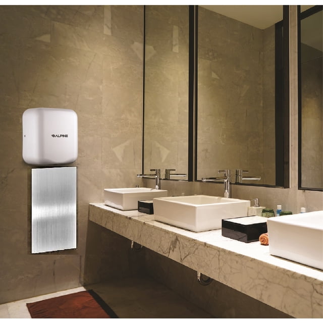 Alpine Industries Hemlock White Stainless Steel Commercial Automatic High Speed Electric Hand Dryer with Wall Guard