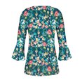thumbnail image 4 of CEHVOM Femmes Mode Imprimé Décontracté Col en V Manches 3/4 T-Shirt Blouse Hauts Liquidation, 4 of 5