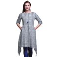 thumbnail image 1 of Bimba Kurti Asymétrique Bleu Ikat Shibori Imprimé pour Femmes Robe d'Été Indienne Tunique Petit, 1 of 6