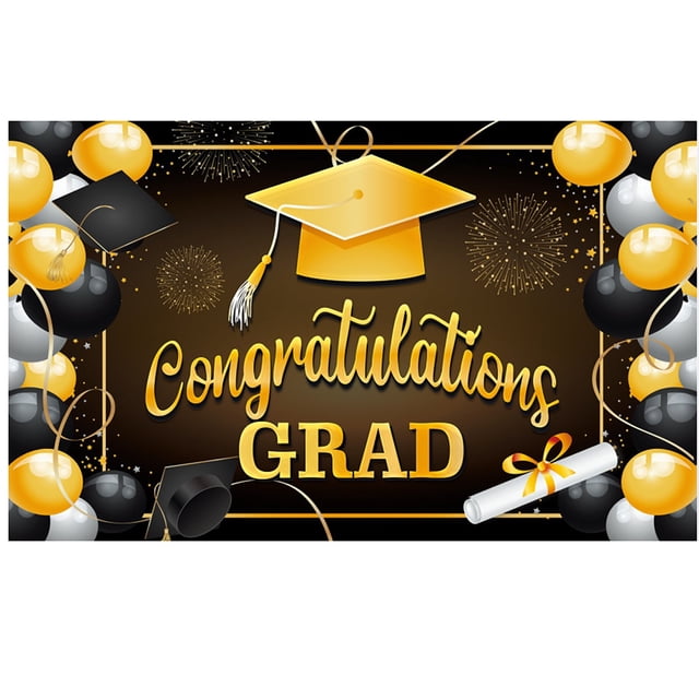 EXtraLarge Congrats Grad Banner 180x110 Cm | Graduation Party Decorations Black And Gold | Graduation Banner | Graduation Decorations Class Of | Red Graduatio
