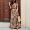 thumbnail image 2 of Robe Ajustée Quotidienne pour Femmes Robes d'Automne pour Femmes Robe Longue Décontractée Sans Manches Midi Froide Robe pour Femmes Épaule Unie&Impression Ourlet Fendu Robes de Style Professionnel Décontracté Robe Décontractée à Cordon, 2 of 7