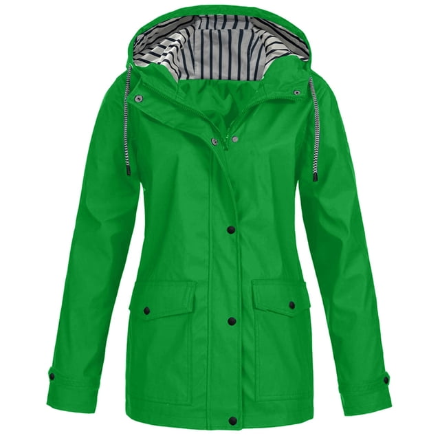 Kcodviy Womens Rain Jacket with Womens Winter Jackets Hood Lightweight Long Sleeve Woman Jackets Windbreaker Zip Up Drawstring Womens Windbreaker Jackets Raincoat with Pockets