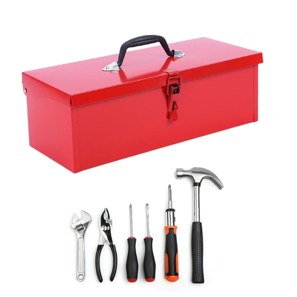 DYNWAVECA Hand Tool Case Iron Tool Box Latch Closure Ergonomic Handle Easy Access Tool Chest Multifunction Empty Tool Box for Workshops