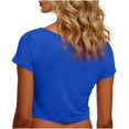thumbnail image 5 of VSSSJ Crop Tops pour Femmes Manches Courtes Col Rond Extensible Chemise Décontractée Ajustée Solide Confortable Été Basique T-Shirts Courts Bleus Taille Unique, 5 of 5