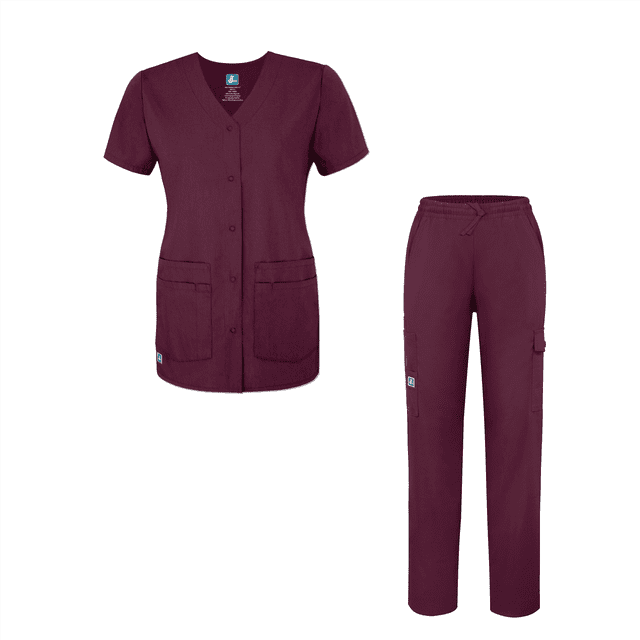 Adar Universal Women's Scrub Set ? Snap Front Scrub Top and Multi Pocket Scrub Pants