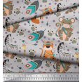 thumbnail image 2 of Soimoi Gray Poly Georgette Fabric Feather & Animals Tribal Print Fabric by Yard 52 Inch Wide, 2 of 5