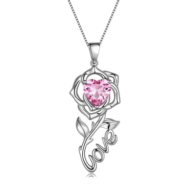 Beautlace Rose Love Neckalce,925 Sterling Silver Birthstone Pendant Necklace Jewelry Gifts for Women