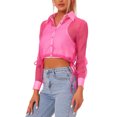 thumbnail image 4 of INSPIRE CHIC Chemise à Manches Longues Transparente en Maille à Col Pointu à Boutons devant pour Femme TP Rose Vif, 4 of 6