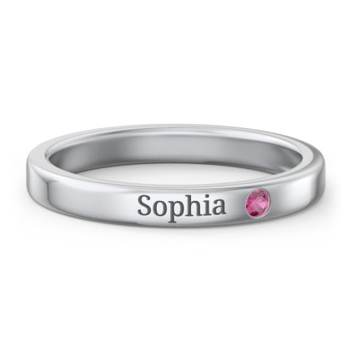 Bague Empilable avec Pierre de Naissance Gravée - Rubis (Juillet)
