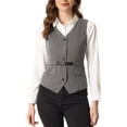 thumbnail image 1 of INSPIRE CHIC Women's Business Formal Button Front Closure V Neck Vest with Belt Pockets Grey M, 1 of 5