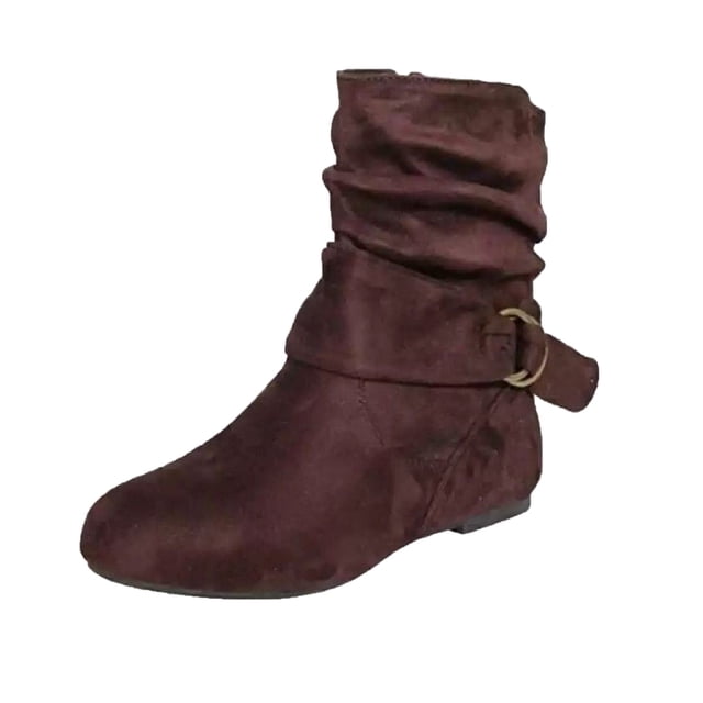 CEHVOM Bottines d'Hiver Plates pour Femmes en Cuir, à Boucle, en Suède, à Fermeture Éclair, Bout Rond