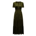 thumbnail image 4 of Robes pour Femmes 2024 Été Oversize Manches Courtes Couleur Unie Col en V Manches Longues à la Cheville Taille Haute Robe Jupe Rabais de 50 % Liquidation!, 4 of 6
