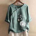 thumbnail image 2 of CHUANK Hauts pour Femmes en Liquidation à Moins de 10$ Hauts pour Femmes Décontractés Printemps Été Manches Longues Coton Lin Imprimé Graphique Pissenlit Col Rond Blouses Vintage Grande Taille, 2 of 6
