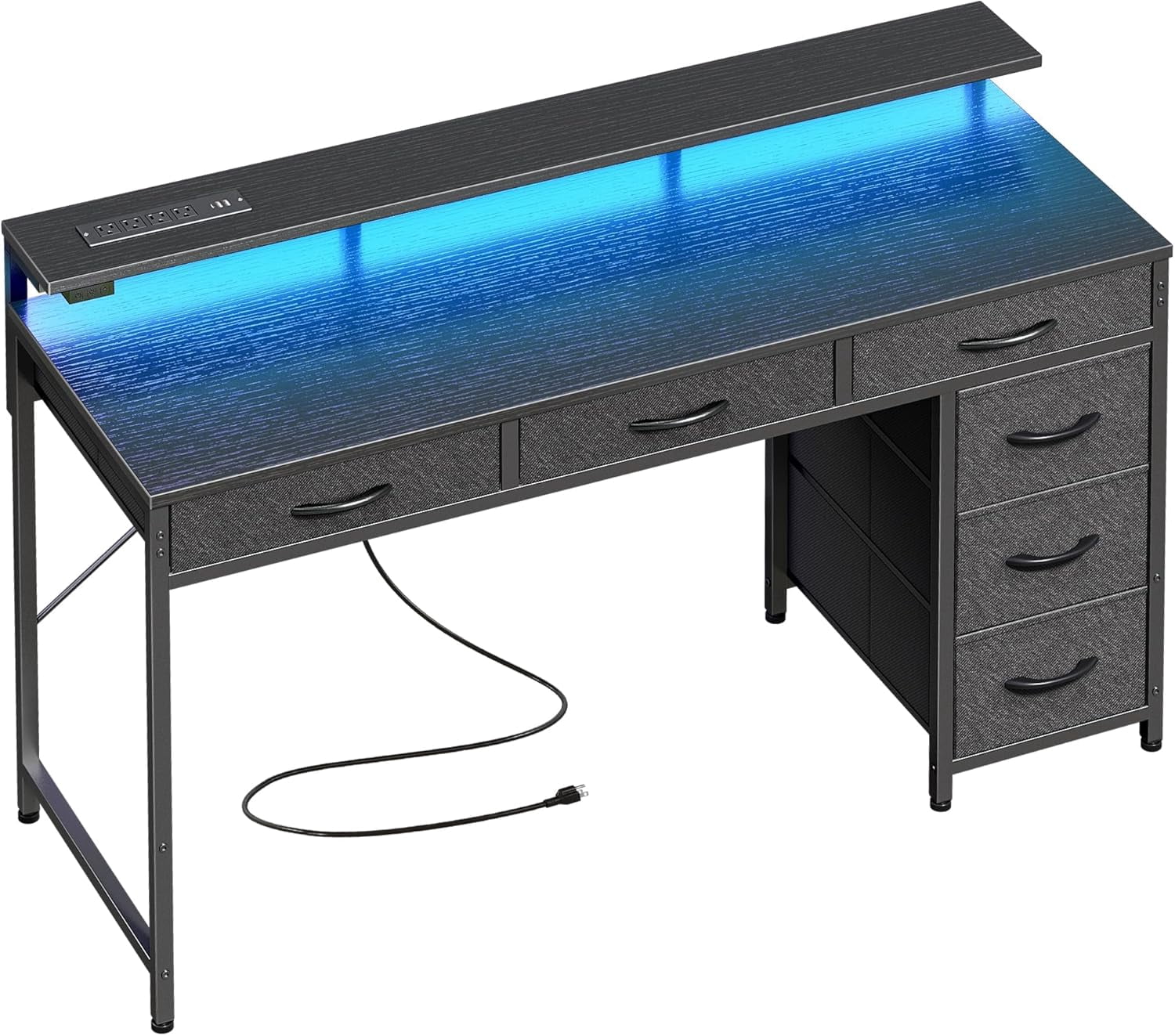 Computer Desk with LED Light Power Outlet and Type-C, 47 Inch Desk with Storage, Monitor Stand,39 inch