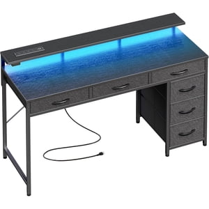 Computer Desk with LED Light Power Outlet and Type-C, 47 Inch Desk with Storage, Monitor Stand,39 inch
