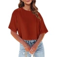 thumbnail image 4 of QIPOPIQ T-Shirts Surdimensionnés pour Femmes Col Rond Manches Courtes Hauts d'Été Décontractés Légers Amples Blouse Asymétrique Haute-Basse Liquidation, 4 of 8
