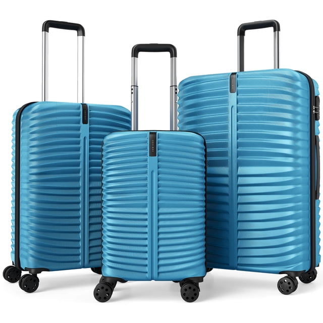 Costway Ensemble de 3 Valises Rigides (20/24/28 Po) avec Roues à 8 Roulettes Pivotantes, Cadenas à 3 Chiffres Bleu